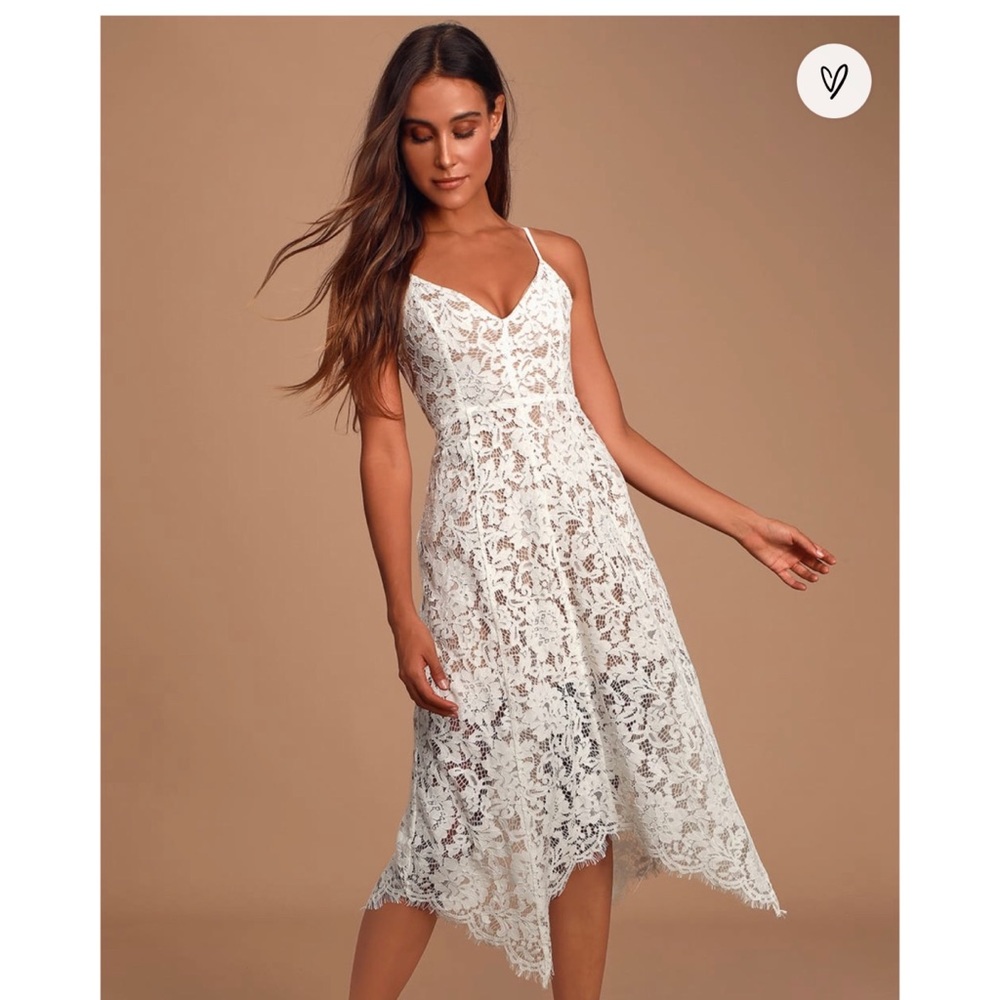 One Wish White Lace Midi Dress